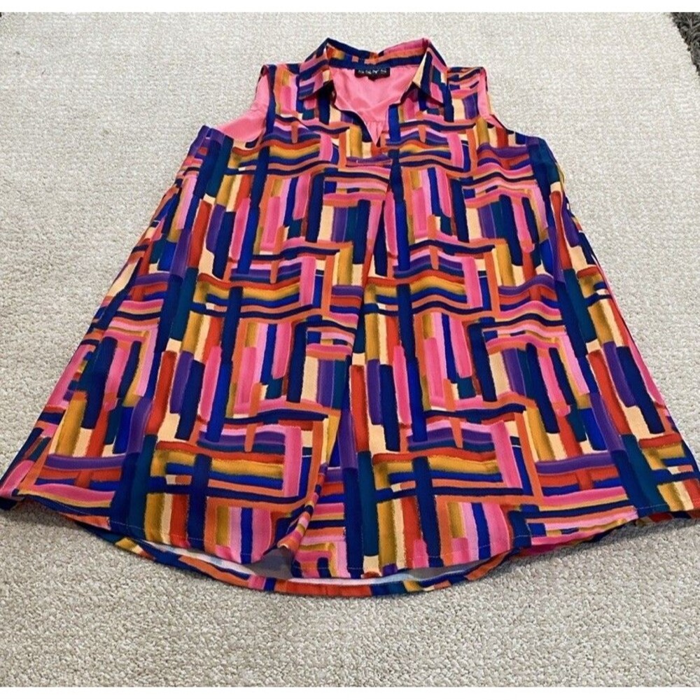 SSYS Pink Multicolor Geometric Sleeveless Shift Dress V-Neck Lightweight Size XS - Picture 4 of 14